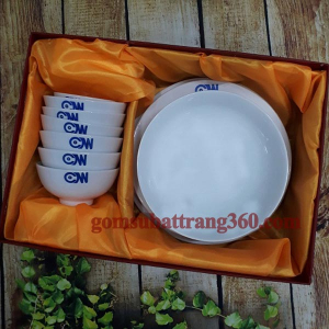 bộ bát đĩa bát tràng in logo làm quà tặng - gốm sứ bát tràng 360