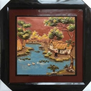 Tranh gốm sứ Bát Tràng vẽ cảnh làng quê sông nước