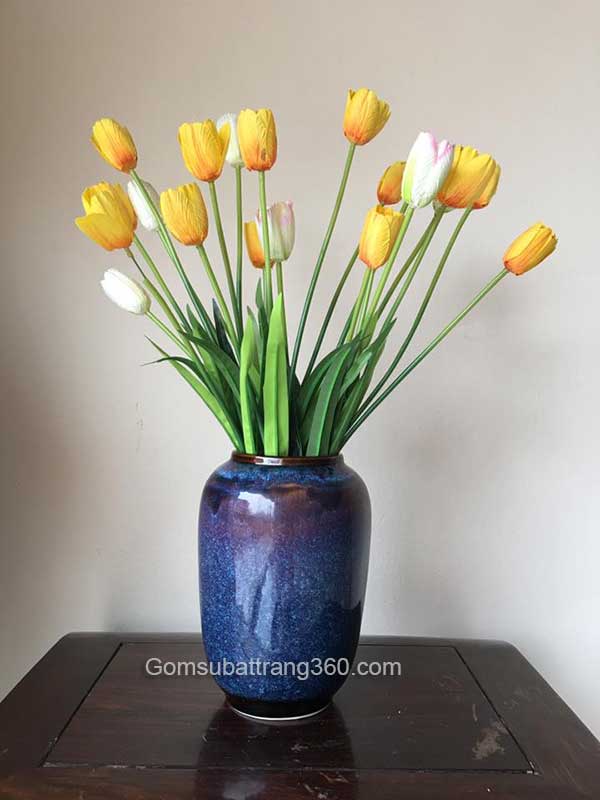 Lọ Hoa Men Hoả Biến Dáng Xoài Men Xanh Cắm Hoa Tulip