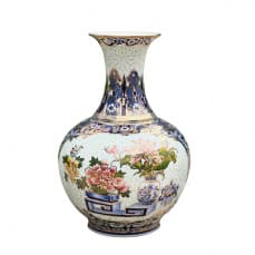 Bình tỏi nhị cảnh gấm hoa vẽ vàng - cao 45cm